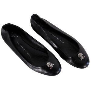 Giuseppe Zanotti Women's Size 40 US10 Black Leather Skull Rose Ballet Flat Shoes